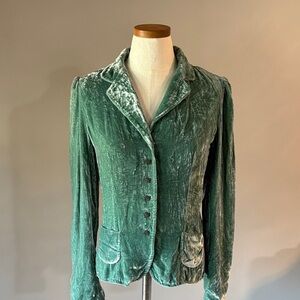 Elie Tahari Crushed Velvet Green Blazer jacket luxurious snap front and cuffs S